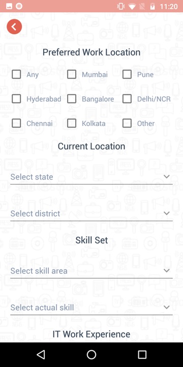 Job seeker profile form for preferred work locations and skill sets
